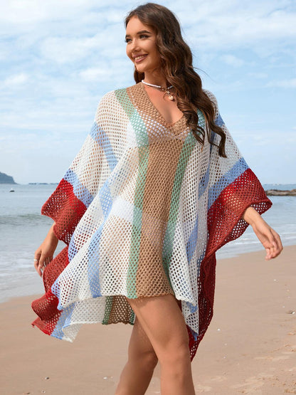 Openwork Color Block Plunge Cover-Up Carauana Store