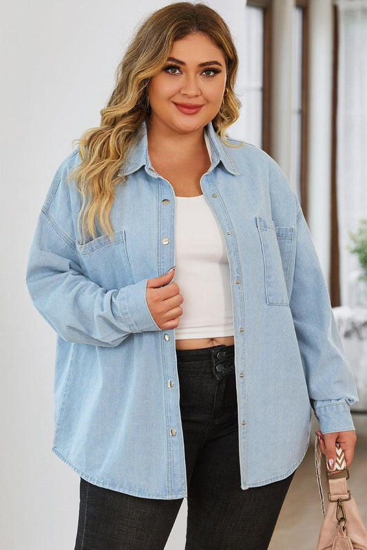 Plus Size Snap Down Pocketed Denim Jacket Carauana Store
