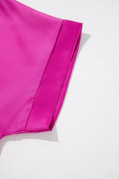 Bright Pink Silky V Neck Dolman Blouse