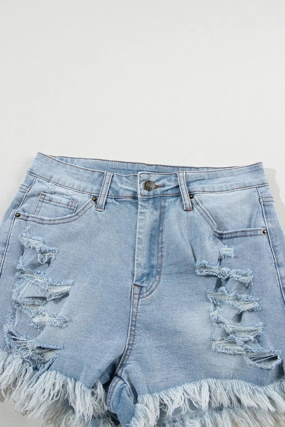 Distressed Raw Hem High Waist Denim Shorts Carauana Store