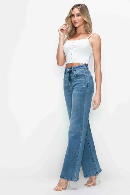 bytos Full Size High Rise Wide Leg Jeans with Pockets Carauana Store