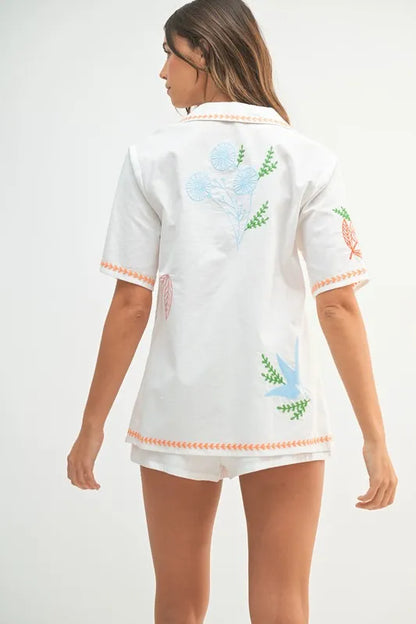 MABLE Embroidered Button Down Shirt and Shorts Set Carauana Store