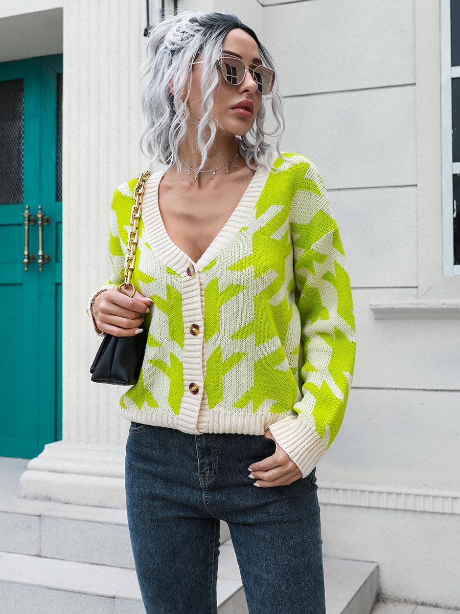 Houndstooth Button Down Cardigan Carauana Store