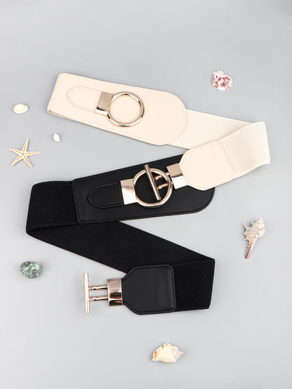 PU Elastic Wide Belt with Alloy Buckle Carauana Store