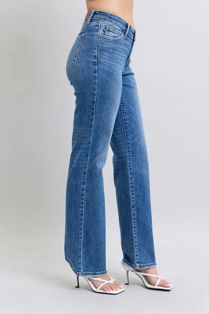 Judy Blue Full Size High Waist V-Front Vintage Wash Straight Jeans Plus Size Carauana Store