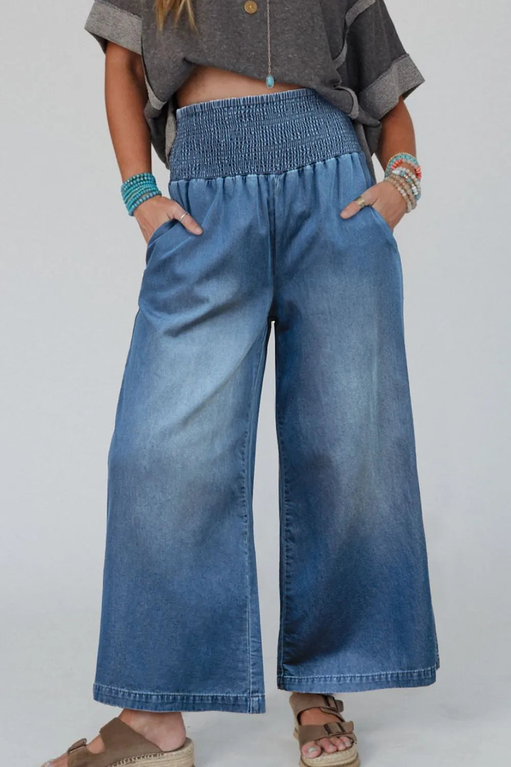Smocked Wide Leg Jeans Carauana Store