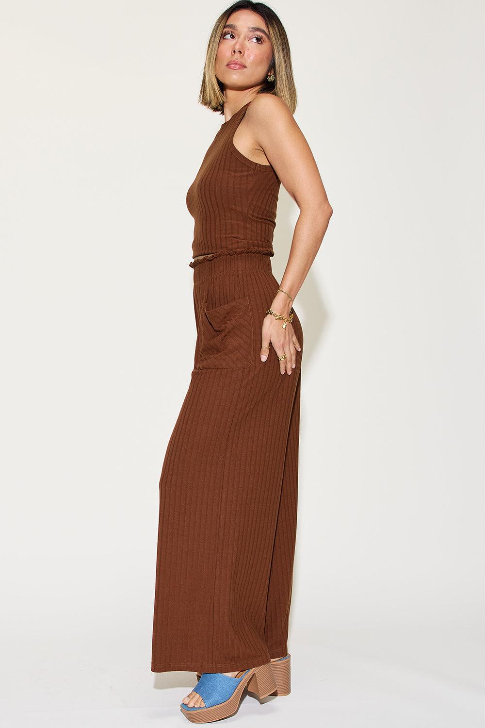 Basic Bae Full Size Ribbed Tank and Wide Leg Pants Set Carauana Store