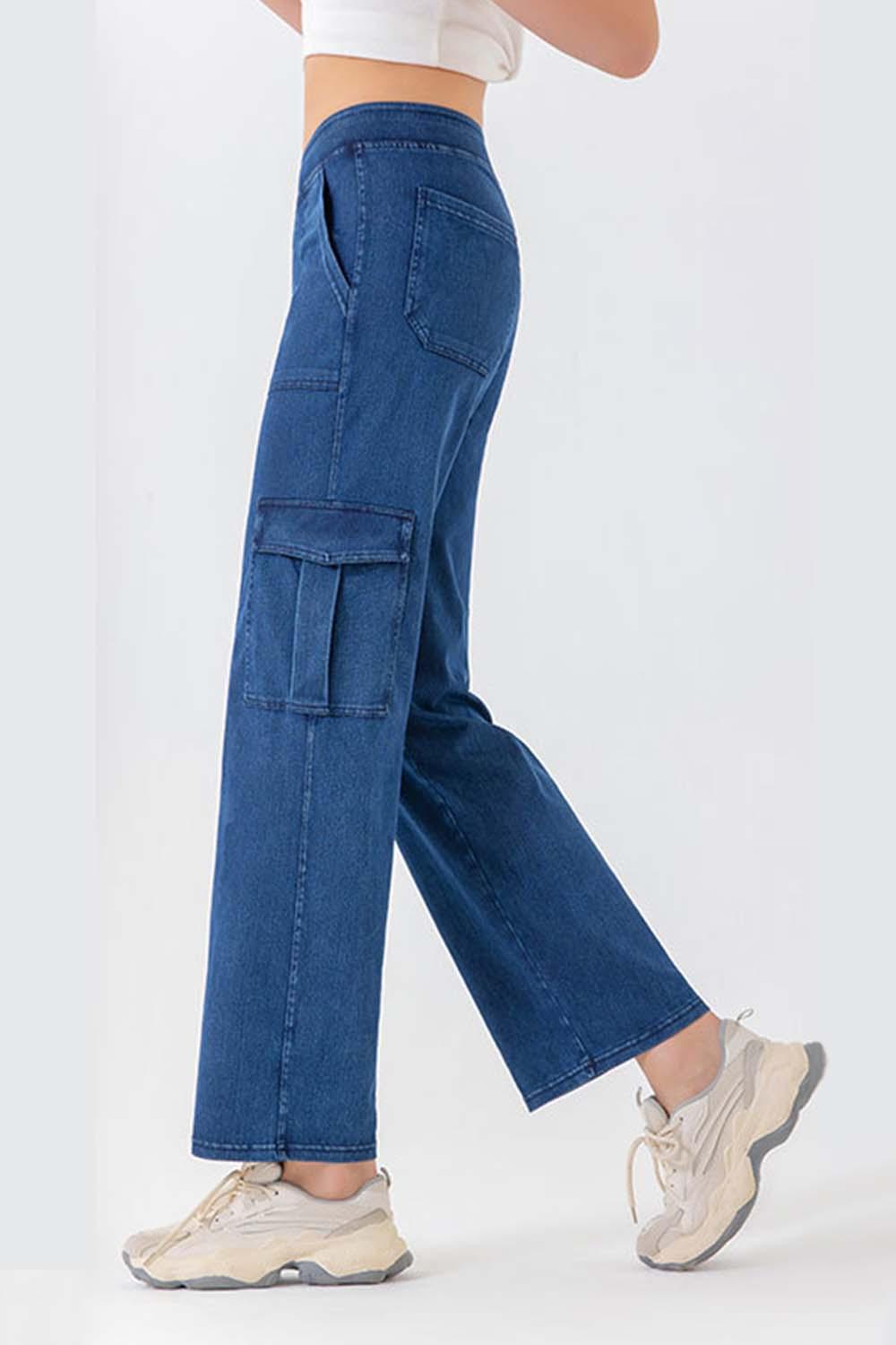 Buttoned Pocketed Long Jeans Carauana Store