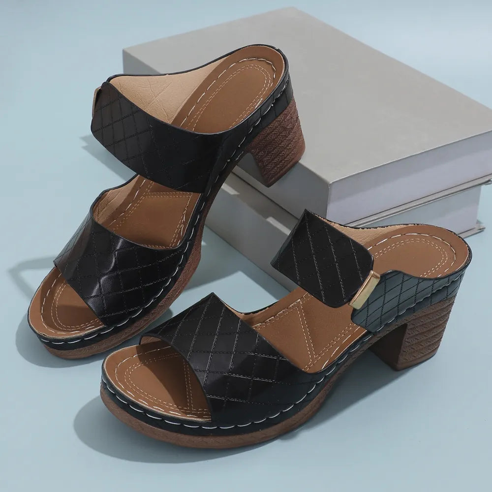 PU Leather Block Heel Sandals Carauana Store