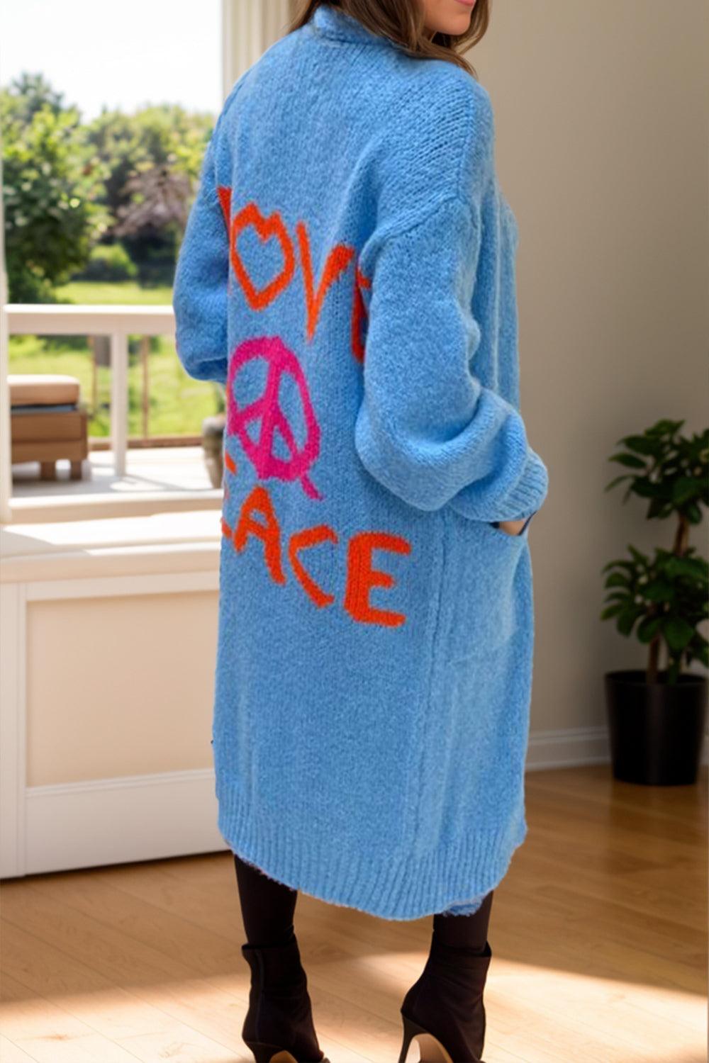 Peace Sign Long Sleeve Cardigan Carauana Store