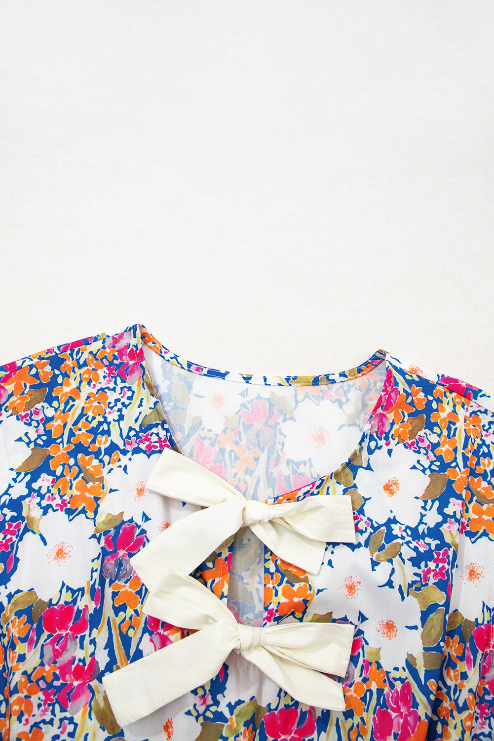 Rose Green Floral Print Bow Applique Slit Sleeveless Peplum Blouse