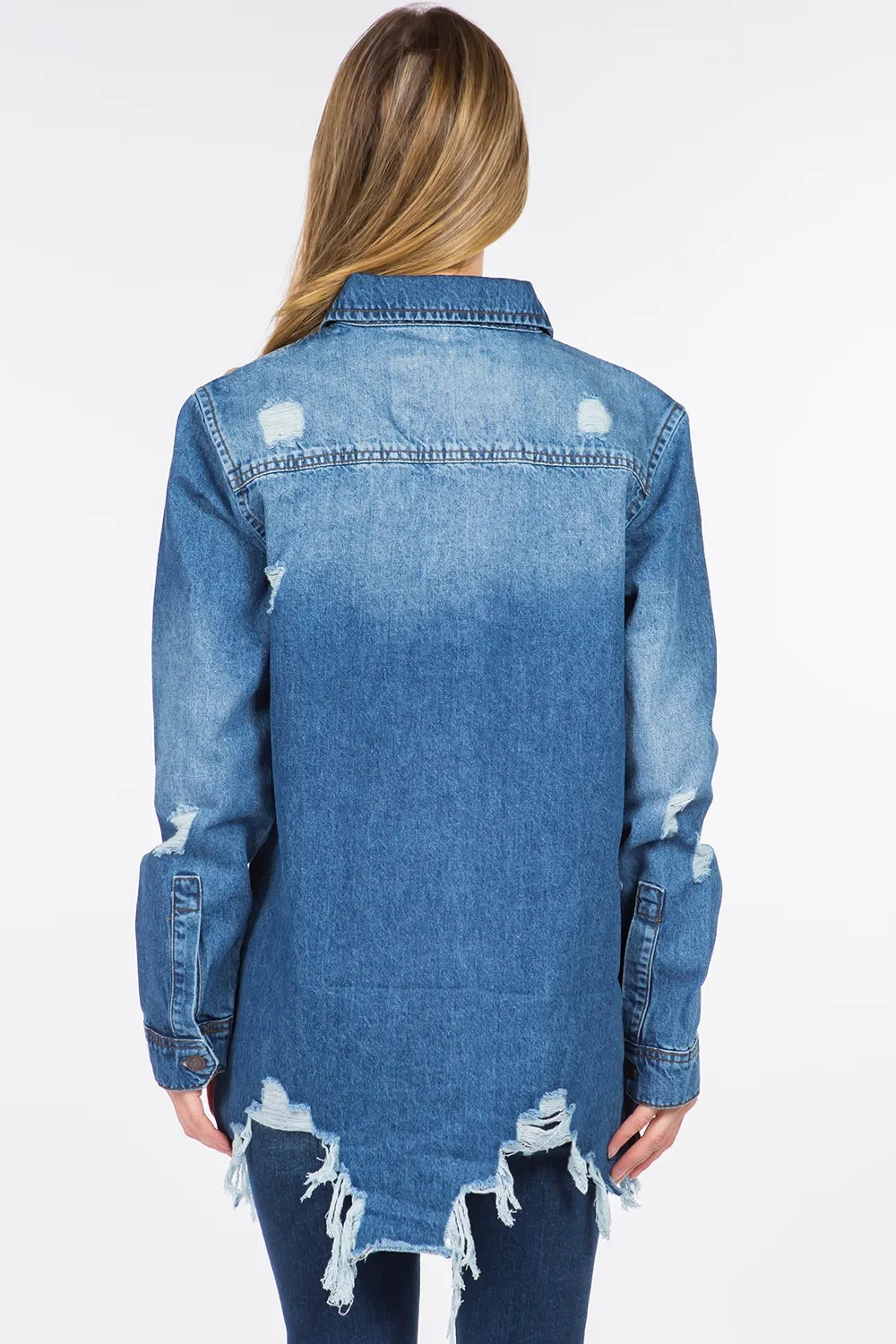 American Bazi Distressed Frayed Hem Denim Jacket Carauana Store