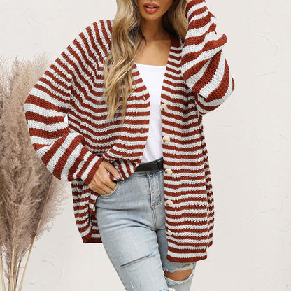 Striped Button Down Long Sleeve Cardigan Carauana Store