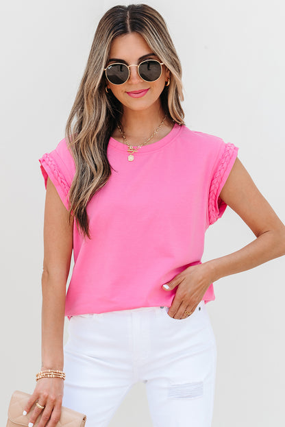 Bonbon Braided Cap Sleeve Crew Neck T Shirt