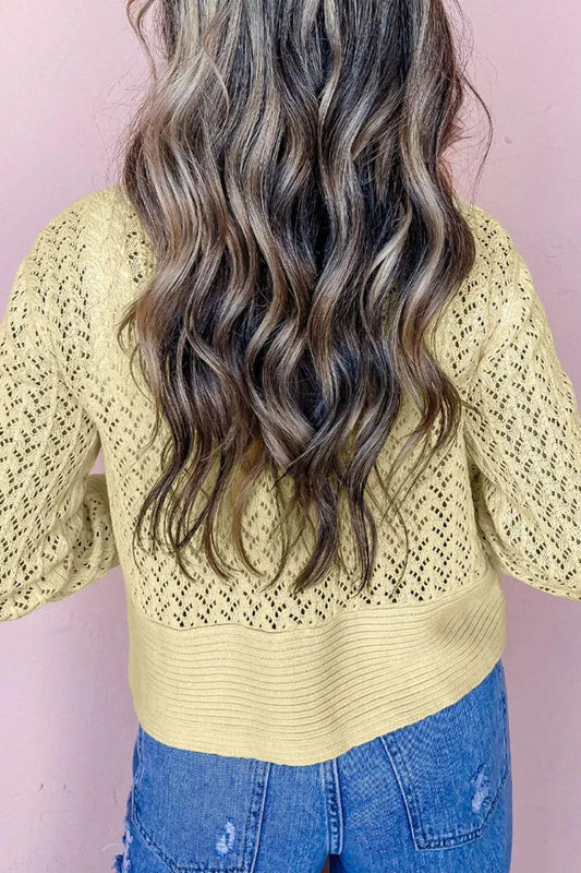 Openwork Open Front Long Sleeve Cardigan Carauana Store