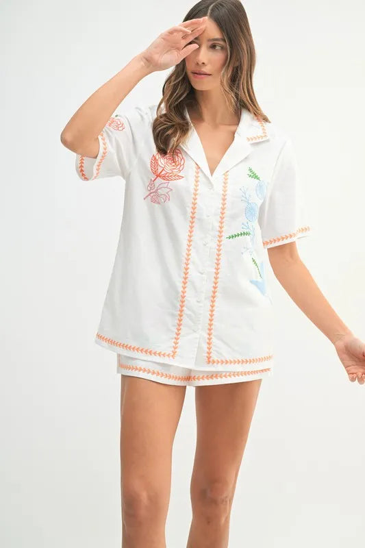 MABLE Embroidered Button Down Shirt and Shorts Set Carauana Store