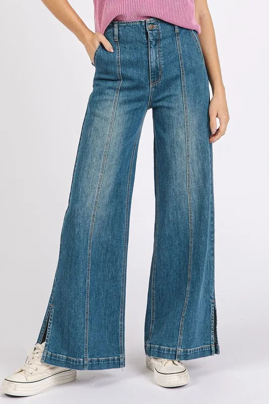 Mittoshop Medium Wash Seam Detail Wide Leg Denim Jeans Carauana Store