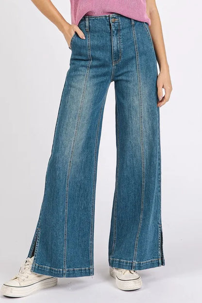 Mittoshop Medium Wash Seam Detail Wide Leg Denim Jeans Carauana Store