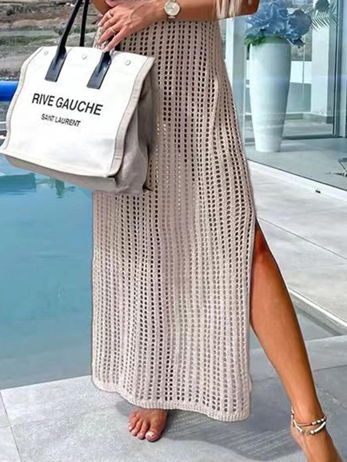 Openwork Slit Cutout Wide Strap Dress Carauana Store