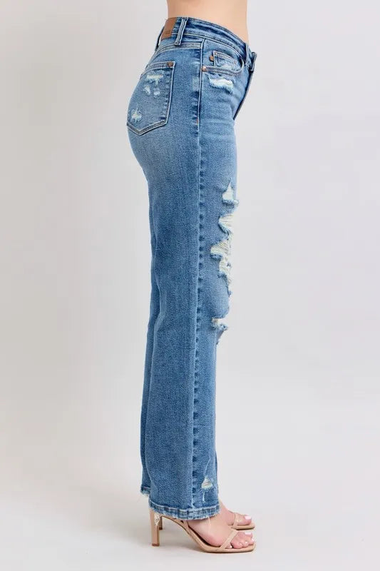 Judy Blue Full Size High Waist Heavy Destroy Straight Jeans Plus Size Carauana Store