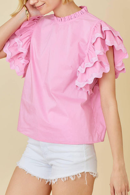 Bonbon Ricrac Ruffled Sleeve Frilled Collar Blouse