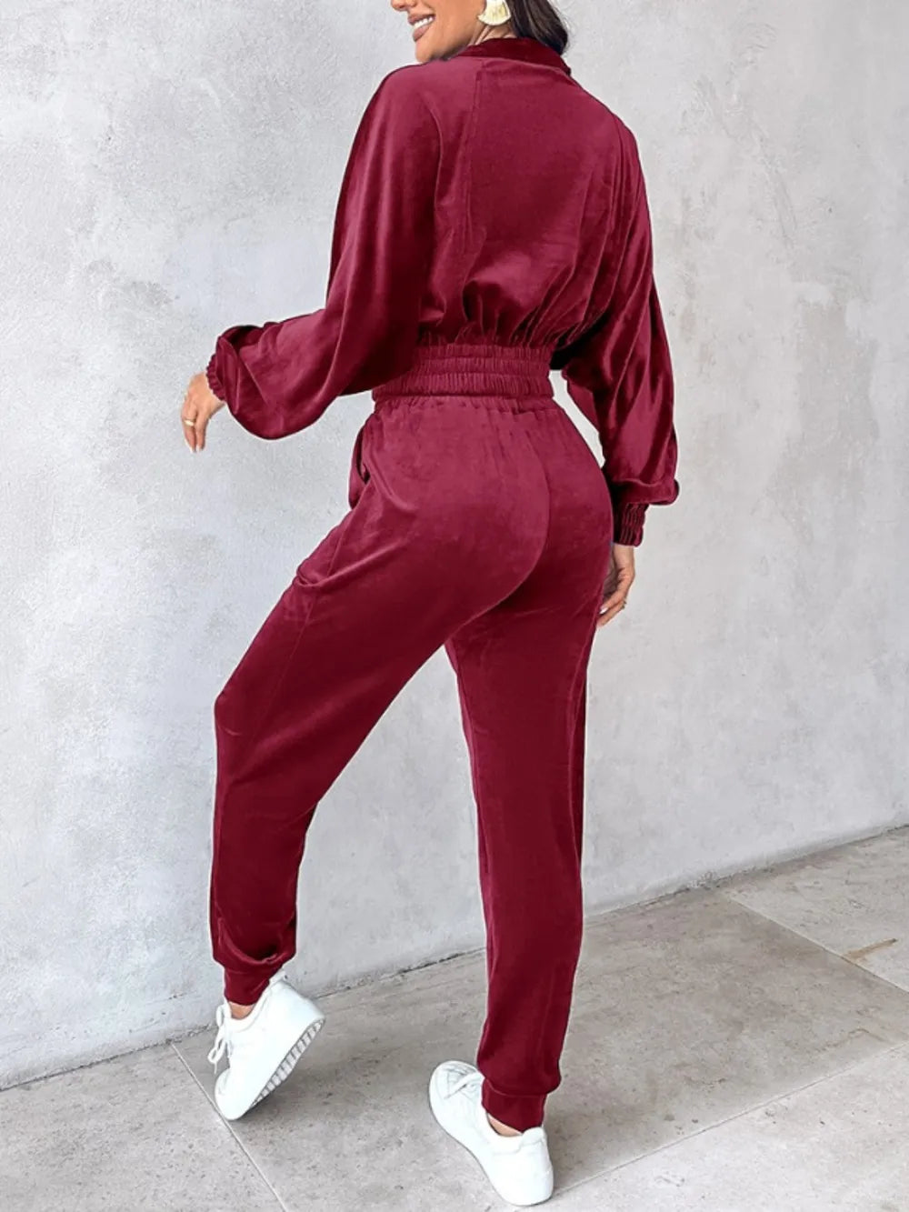 Zip Up Long Sleeve Cropped Top and Joggers Set Carauana Store