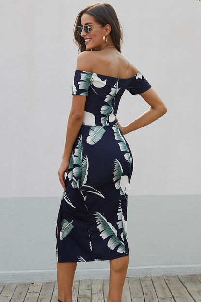 Printed Off-Shoulder Split Dress Carauana Store