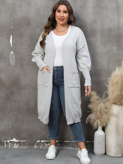 Plus Size Long Sleeve Pocketed Cardigan Carauana Store