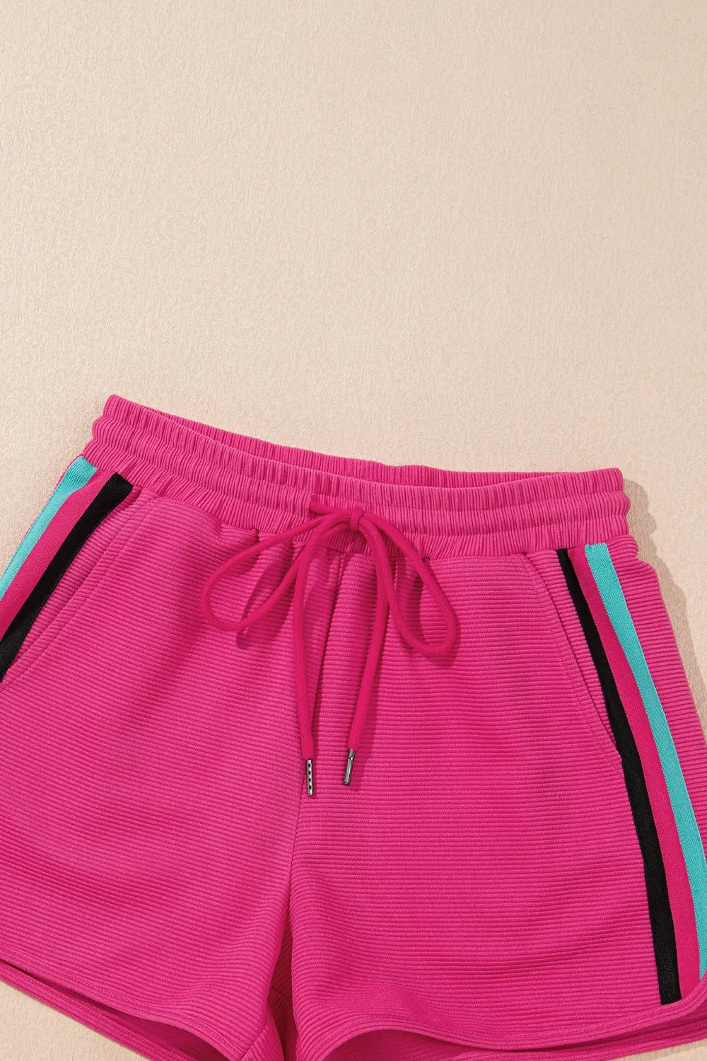 Striped Detail Flutter Sleeve Zipped Collar Top and Short Set Carauana Store