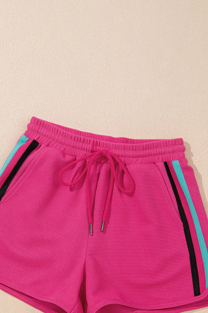 Striped Detail Flutter Sleeve Zipped Collar Top and Short Set Carauana Store