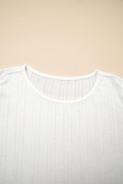 White Scalloped Lace Trim Jacquard Textured T Shirt