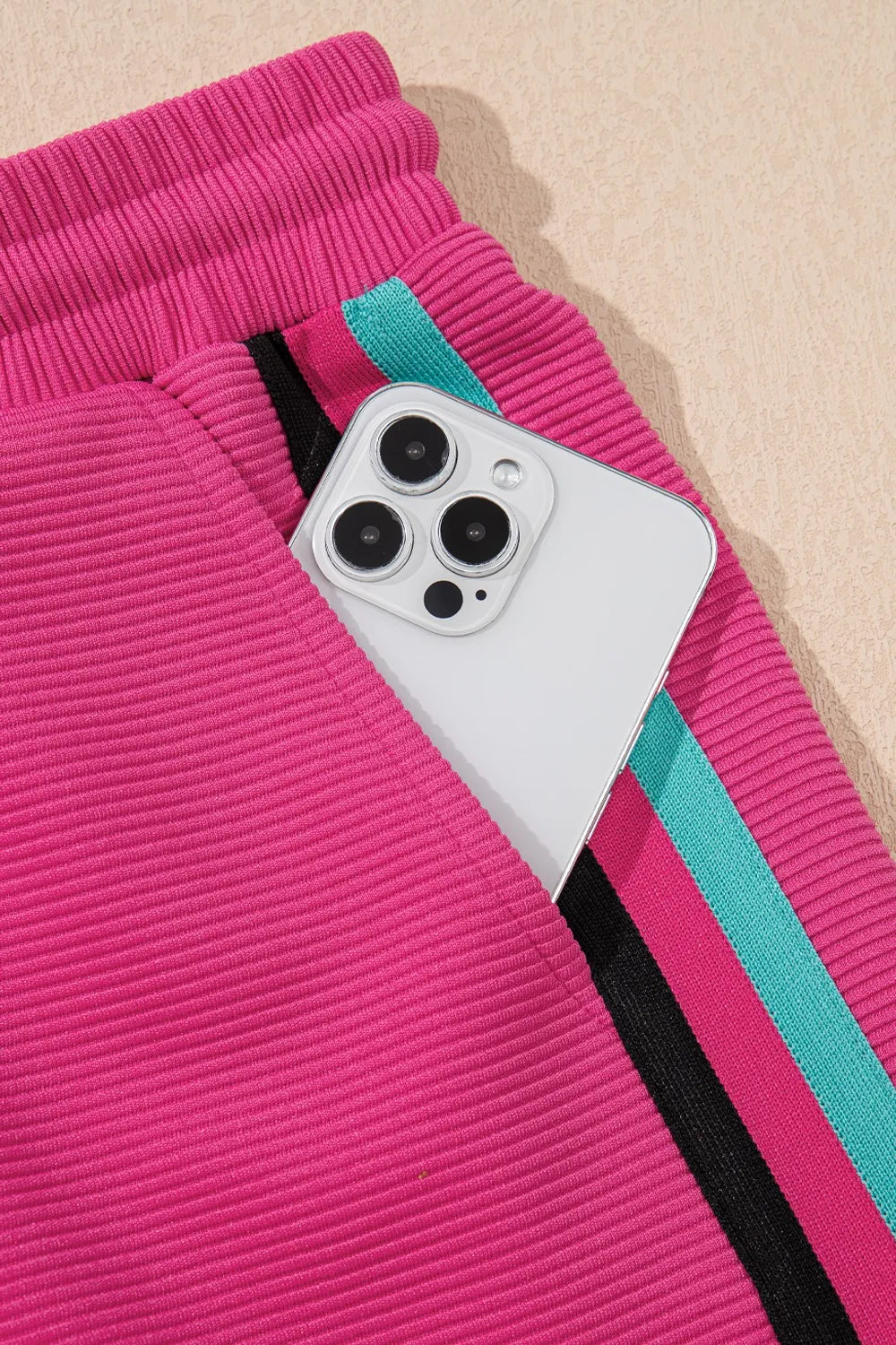 Striped Detail Flutter Sleeve Zipped Collar Top and Short Set Carauana Store