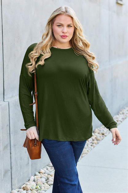 Basic Bae Full Size Round Neck Dropped Shoulder T-Shirt Carauana Store