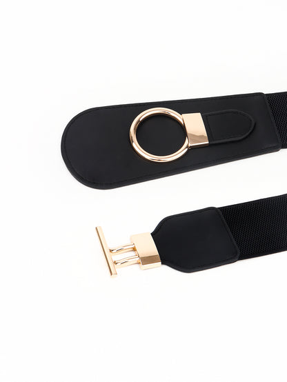 PU Elastic Wide Belt with Alloy Buckle Carauana Store