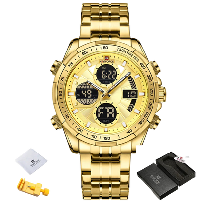 Gold Naviforce watch with digital display