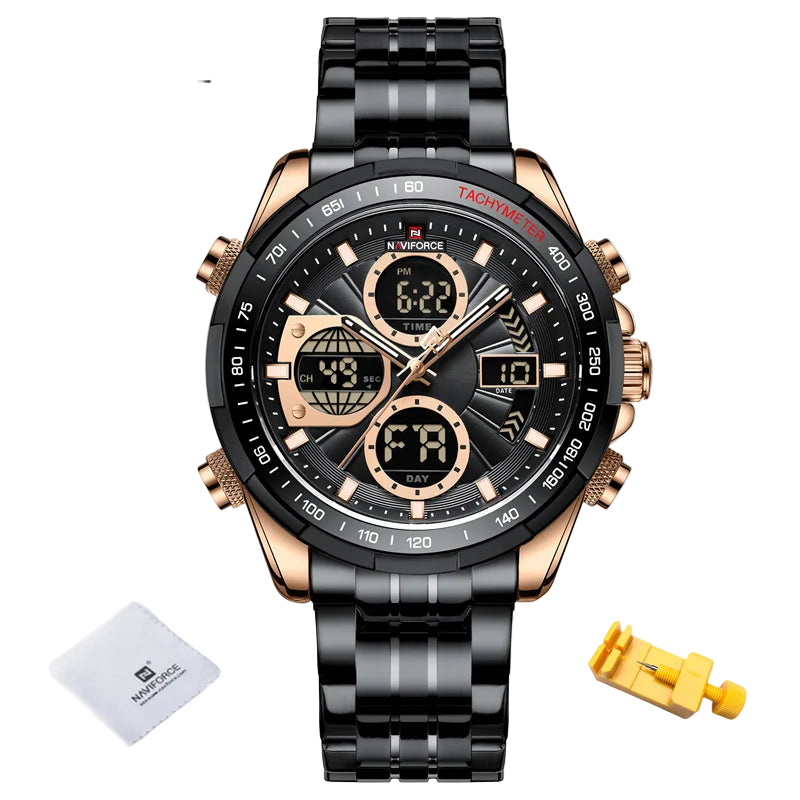 Naviforce watch with black and rose gold design 