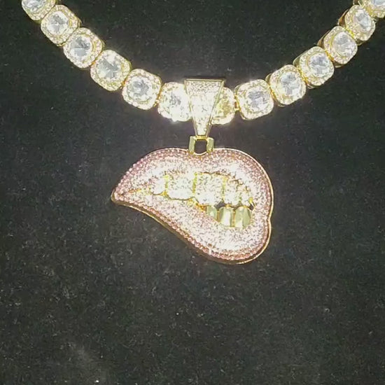 Hip Hop Bite Lip Shape Pendant Necklace